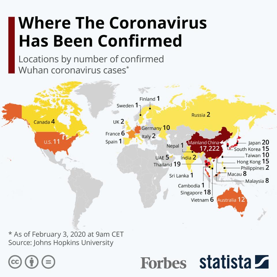 where the coronavirus has been confirmed